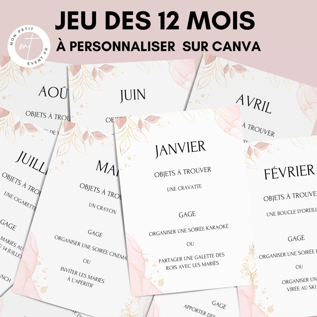 Jeu des 12 mois personnalisable Activité idéale pour un mariage Jeux mariage Français